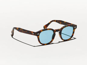 The LEMTOSH SUN in Matte Tortoise with Blue Glass Lenses