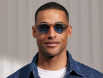 Model is wearing The MESHUG SUN in Cinnamon in size 51 with Celebrity Blue Tinted Lenses