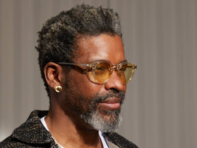 Model is wearing The MILTZEN in Flesh in size 49 with Pastel Yellow Tinted Lenses