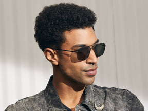 Model is wearing The SHTARKER SUN in Gunmetal in size 57 with G-15 Lenses