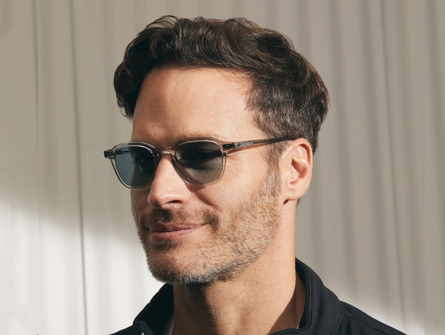 Model is wearing The VANTZ SUN in Light Grey in size 47 with DG-37 Glass Lenses