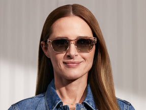 Model is wearing The ZOGAN SUN in Mist in size 51 with Forest Wood Tinted Lenses