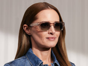 Model is wearing The ZOGAN SUN in Mist in size 51 with Forest Wood Tinted Lenses
